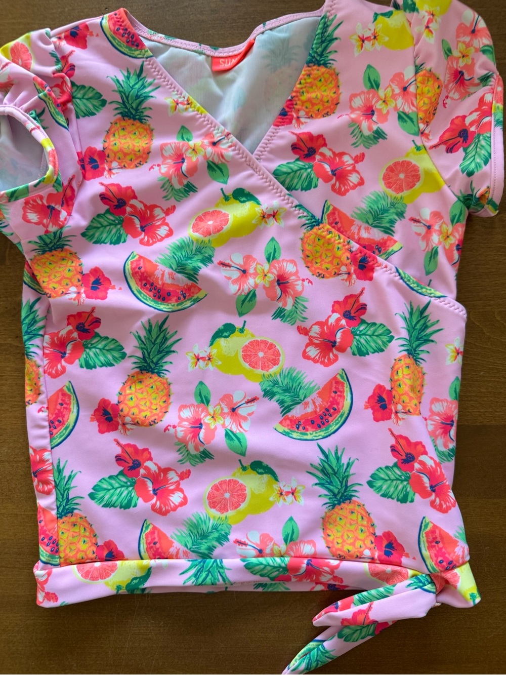 Girls Pink Tropical Fruit Rashguard Swim Top